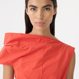 Bassike Crushed Cotton Shoulder Dress in Red