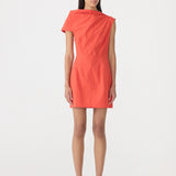 Bassike Crushed Cotton Shoulder Dress in Red