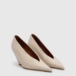 Camilla and Marc Rhys Croc Pump in Cream - close up