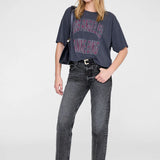 Anine Bing Johnny Cropped Tee in Washed Black