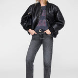 Anine Bing Johnny Cropped Tee in Washed Black