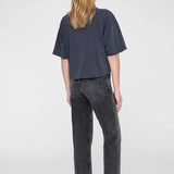 Anine Bing Johnny Cropped Tee in Washed Black