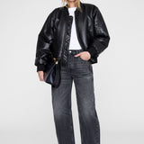Anine Bing Leon Bomber in Black Recycled Leather