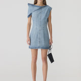 Bassike Off The Shoulder Dress in Super Light Wash