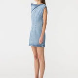 Bassike Off The Shoulder Dress in Super Light Wash