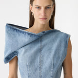 Bassike Off The Shoulder Dress in Super Light Wash