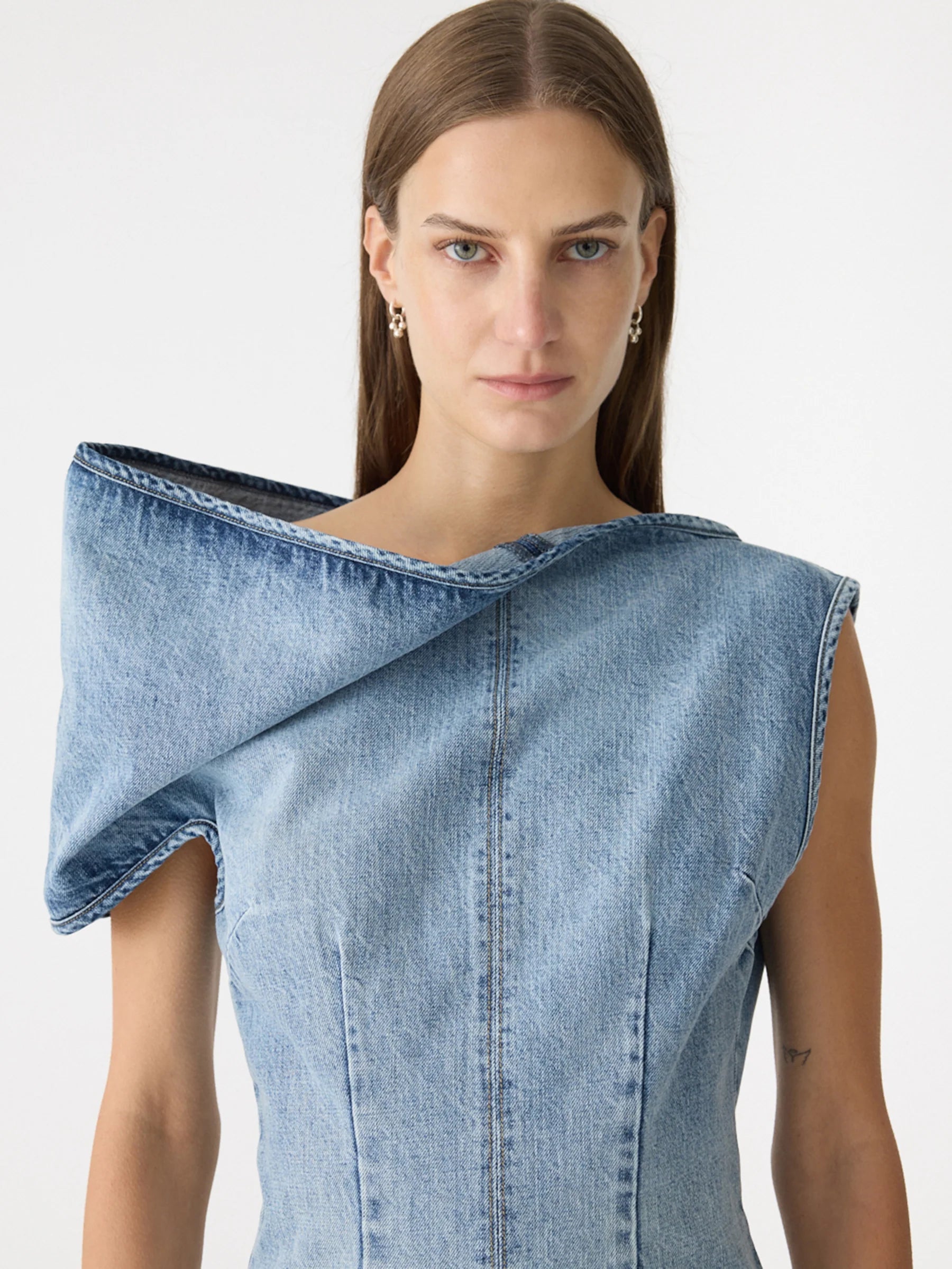 Bassike | Off The Shoulder Dress in Super Light Wash