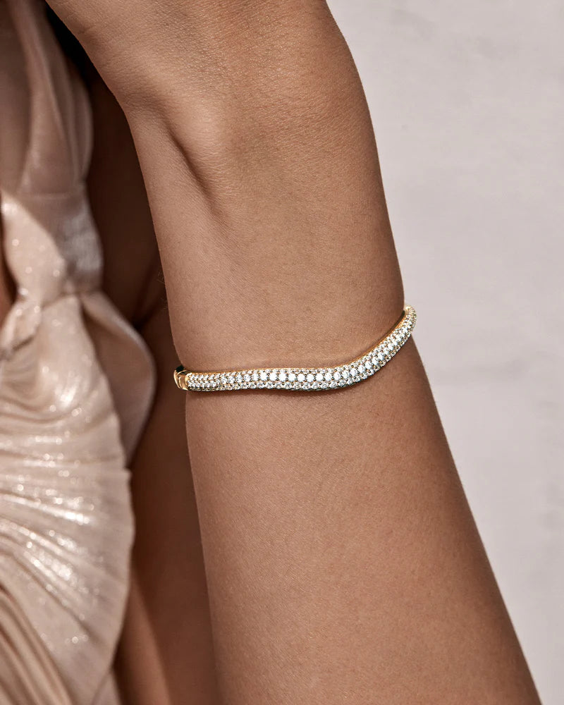 By Charlotte Crystal Wave Bangle in 18K Gold Vermeil - side view