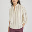 LMND Chiara Long Sleeve Shirt Double Pinstripe in Cherry and Ivory