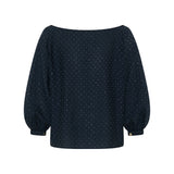 Luxe De Valentina Celeste Boat Neck Top in Silver Studded Navy