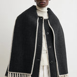 Toteme Embroidered Scarf Jacket in Dark Grey Melange