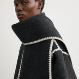 Toteme Embroidered Scarf Jacket in Dark Grey Melange