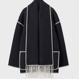 Toteme Embroidered Scarf Jacket in Dark Grey Melange