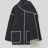 Toteme Embroidered Scarf Jacket in Dark Grey Melange