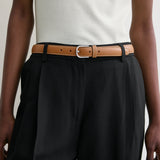 Toteme Slim Grained Leather Belt in Tan