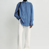 Toteme Oversized Striped Shirt in Blue and Navy