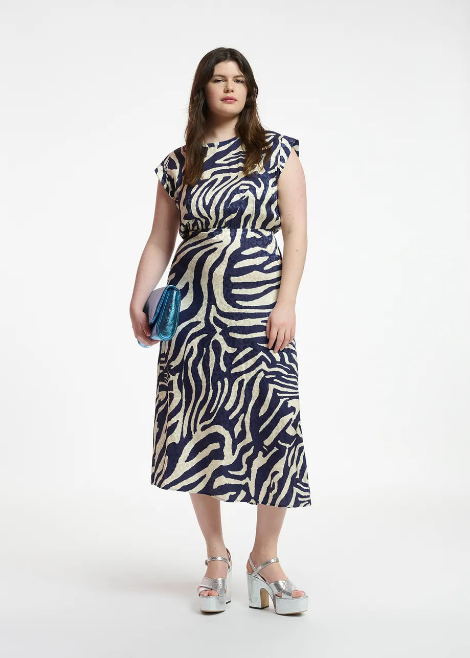 Fayola Dress | Navy and Off - White