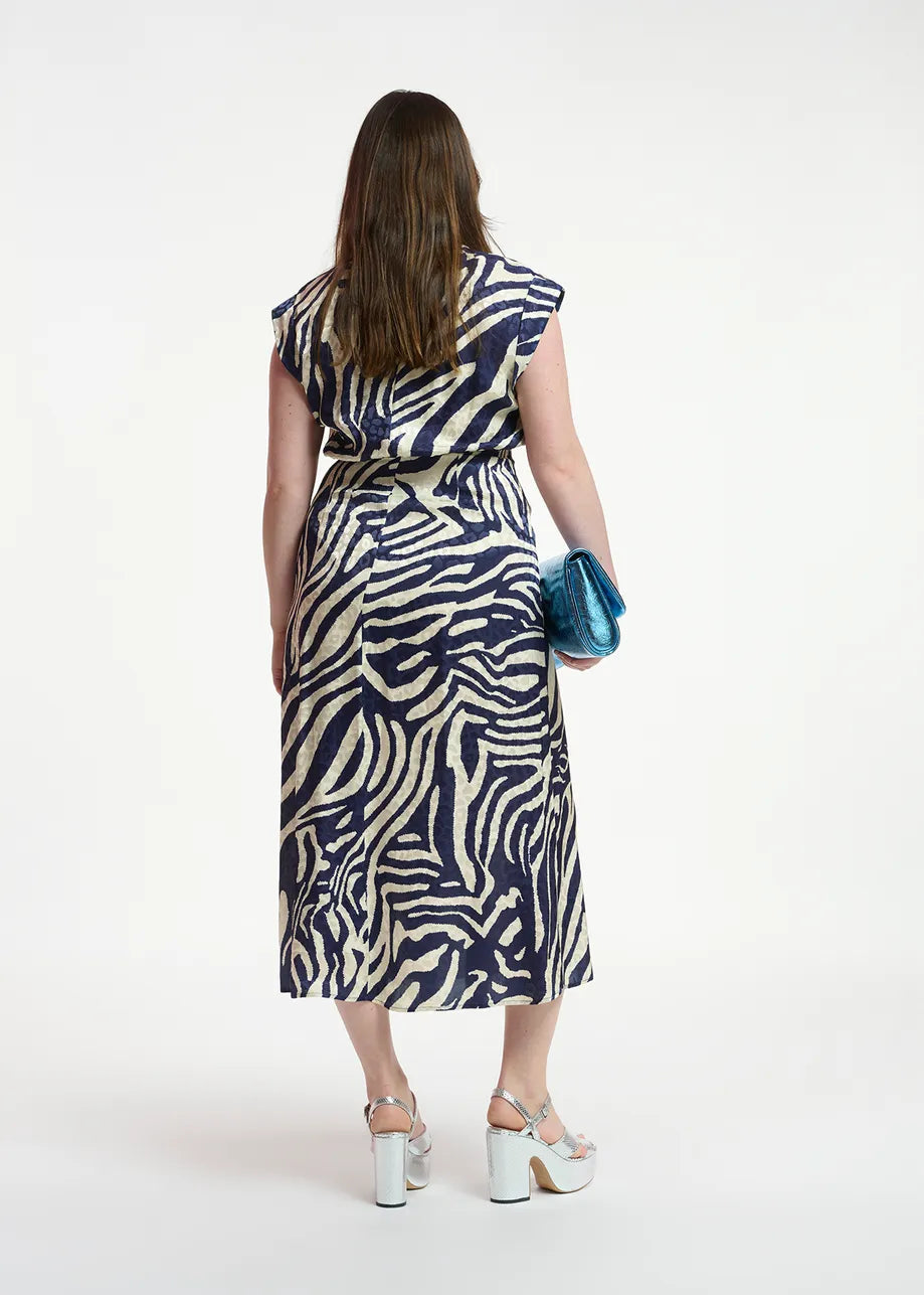 Fayola Dress | Navy and Off - White