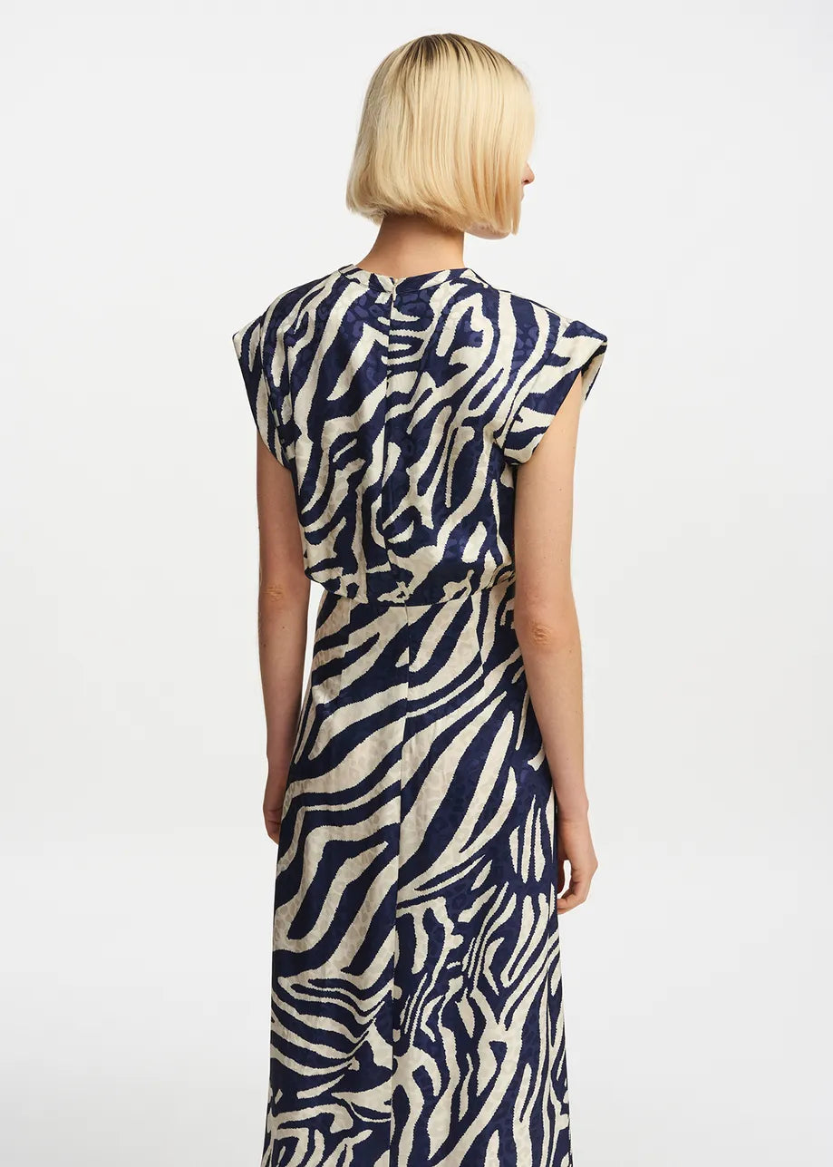 Fayola Dress | Navy and Off - White