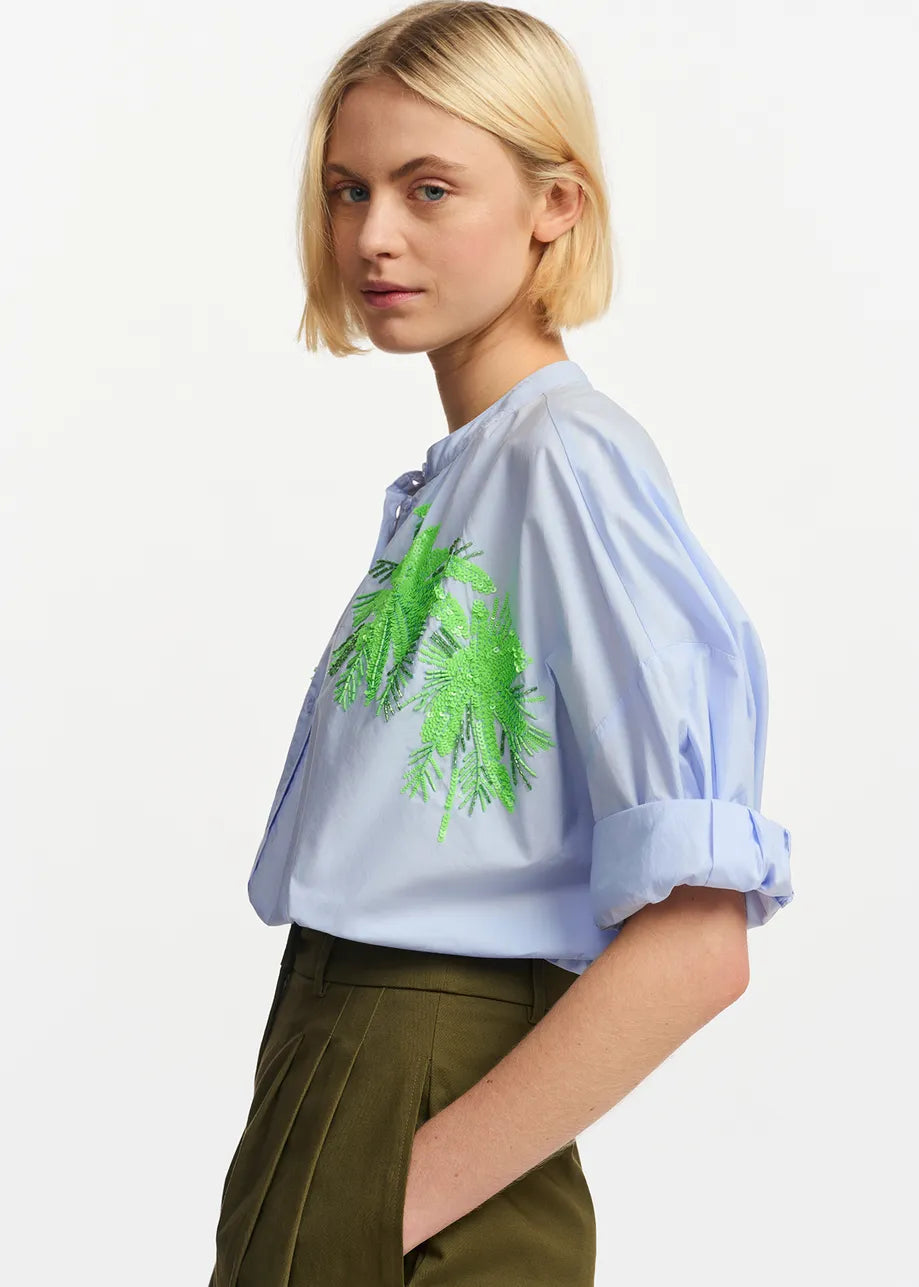 Fergana Shirt | Light Blue + Neon Green