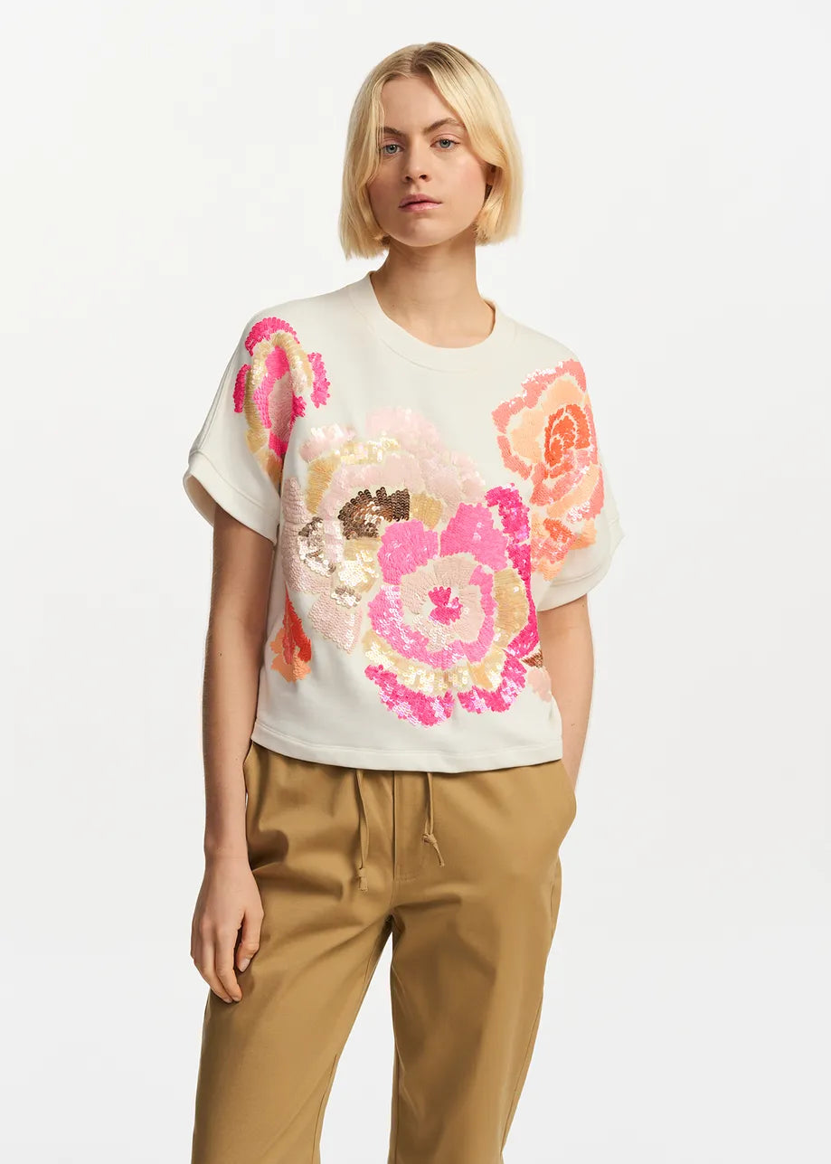 Floraly Sweatshirt | Off-white + Orange + Pink