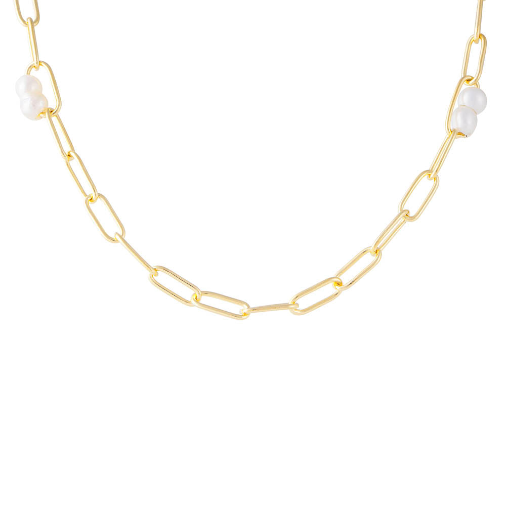 Fairley Pearl Puff Link Necklace - Gold