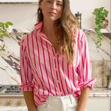 Frank and Eileen Relaxed Button -Up Shirt in Pink and Red Stripe
