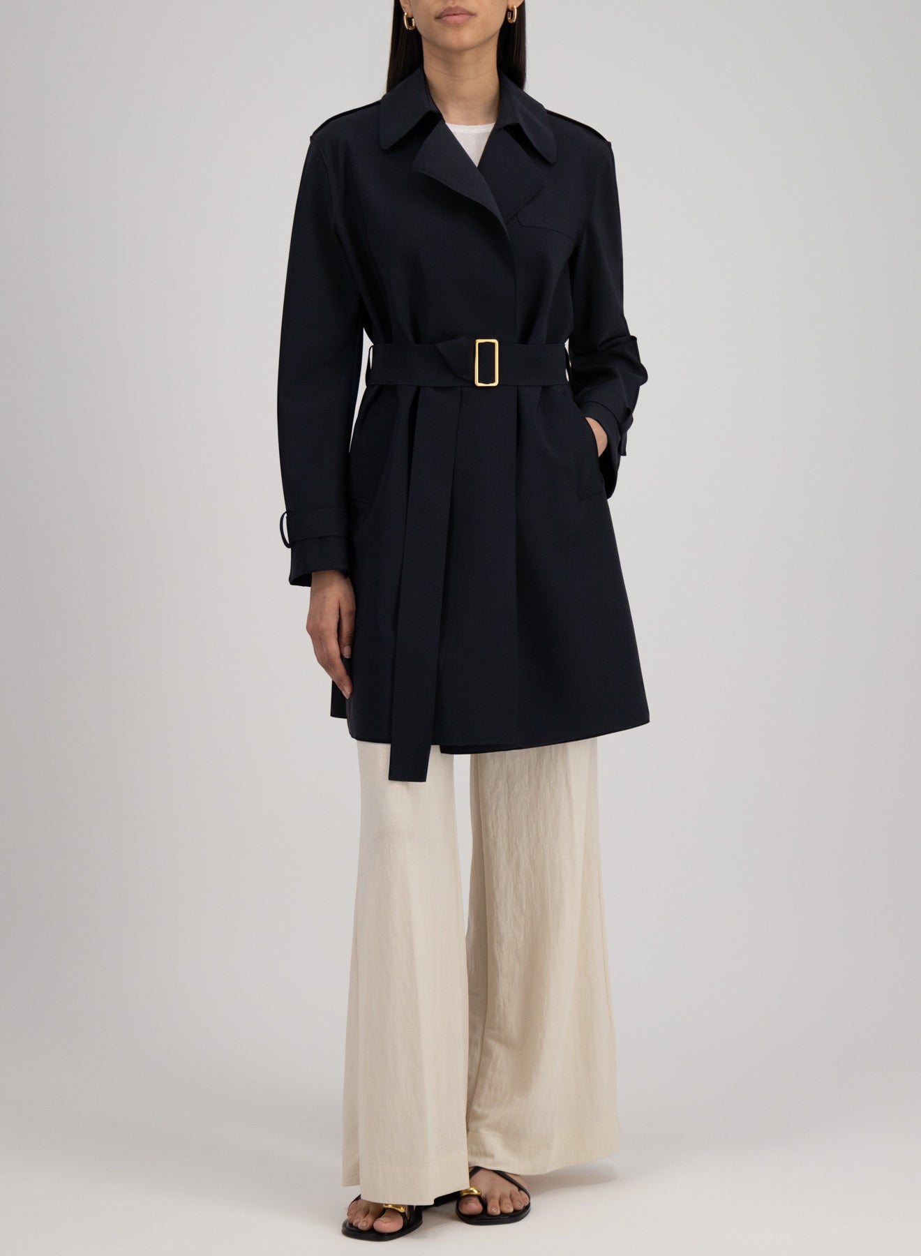 Harris Wharf Golden Buckle Trench in Black