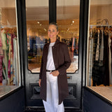 Harris Wharf Mac Coat in Dark Brown Scuba