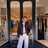 Harris Wharf Cropped Raglan Jacket in Dark Brown Scuba