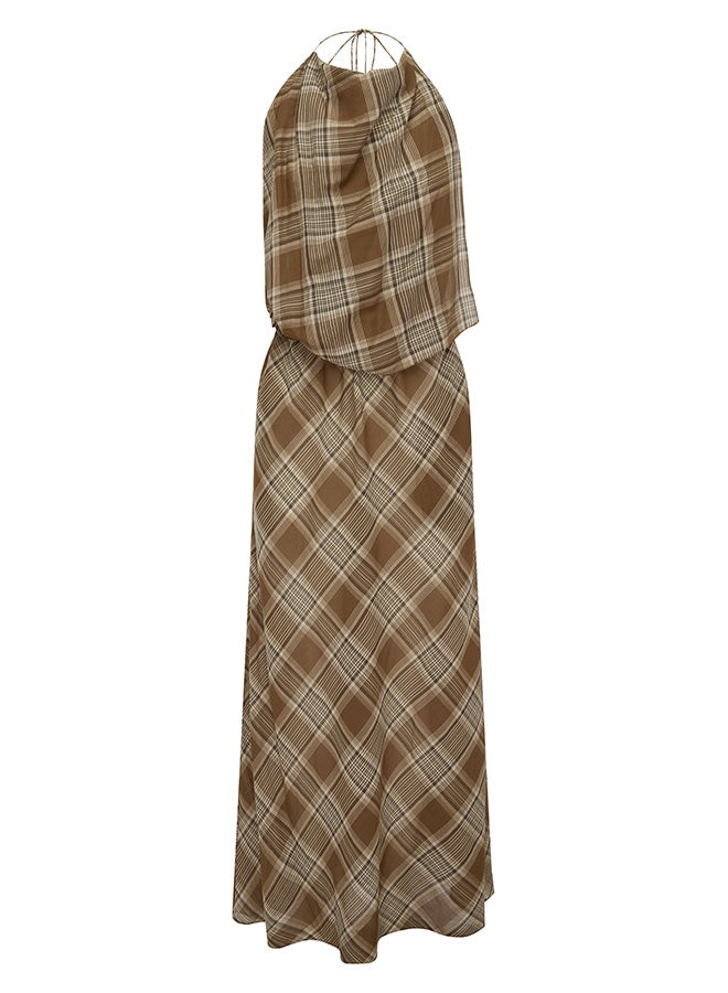 Matteau Layered Halter Midi Dress in Picnic Plaid