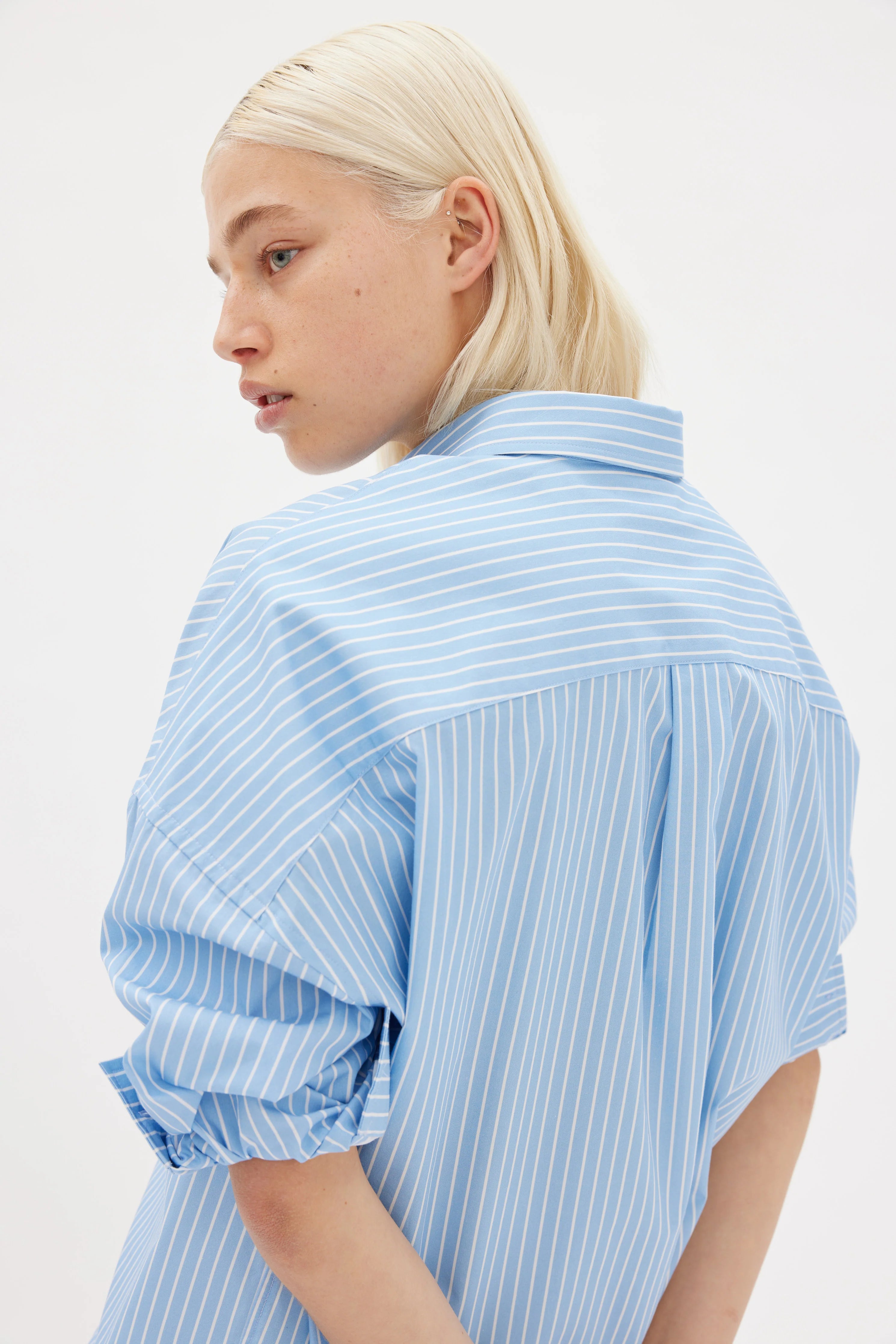 LMND Chiara Mid Length Stripes Shirt - Lagoon/White