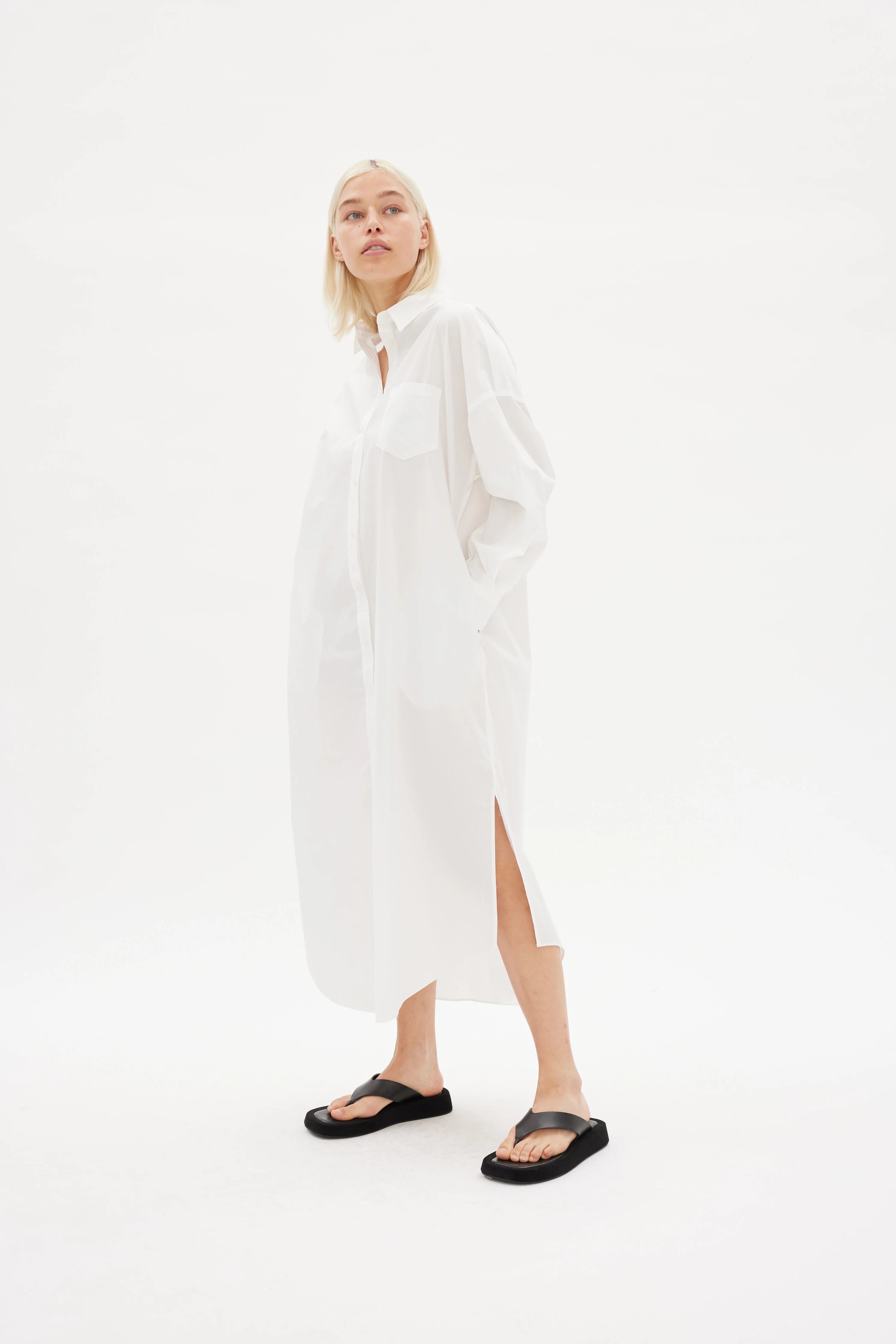 LMND Chiara Shirt Dress Maxi - White