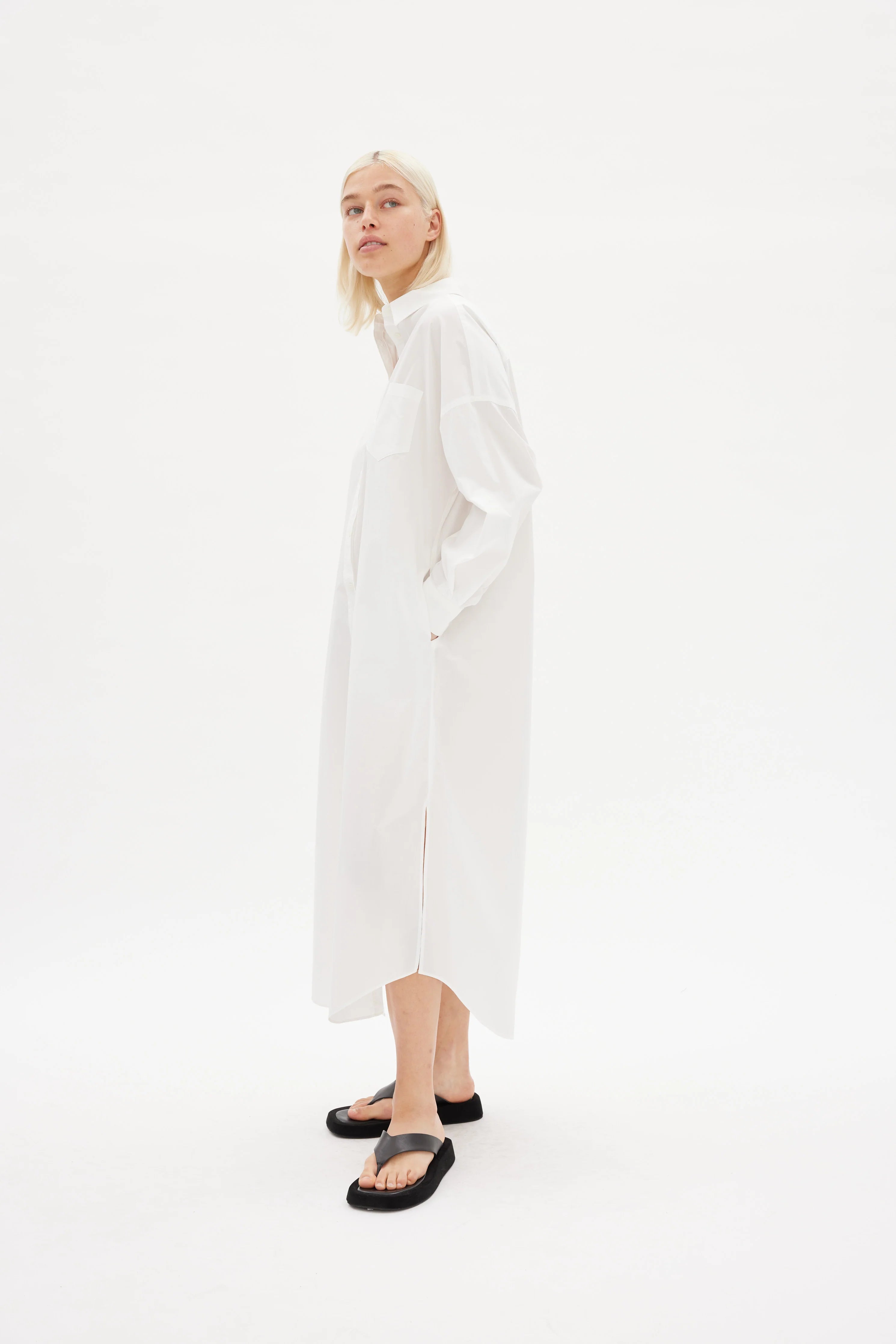 LMND Chiara Shirt Dress Maxi - White
