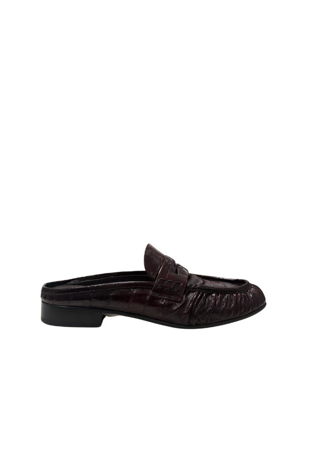 L'Eclisse x Denim Iniquity Mule Loafer in Chocolate Eel