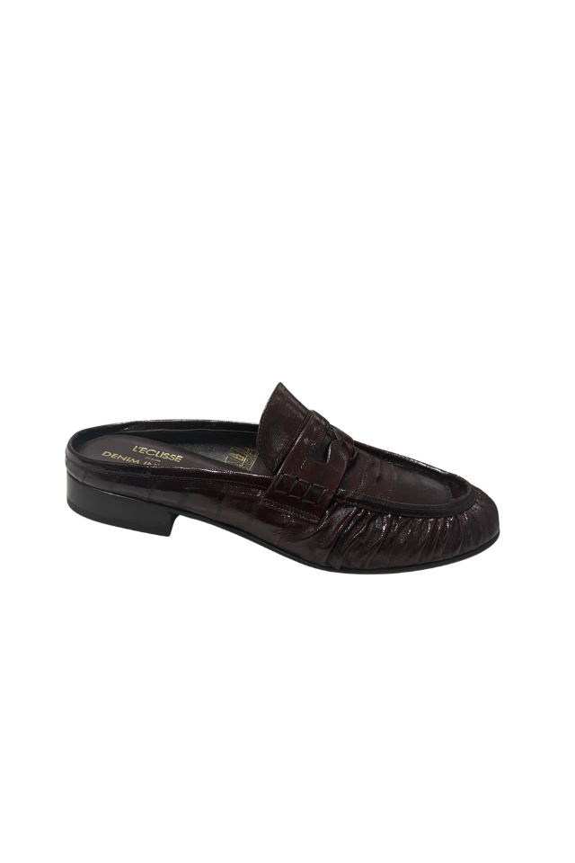 L'Eclisse x Denim Iniquity Mule Loafer in Chocolate Eel