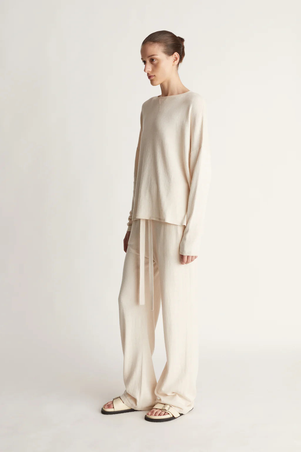 Cotton Cash Long Sleeve Boxy Knit | Oat