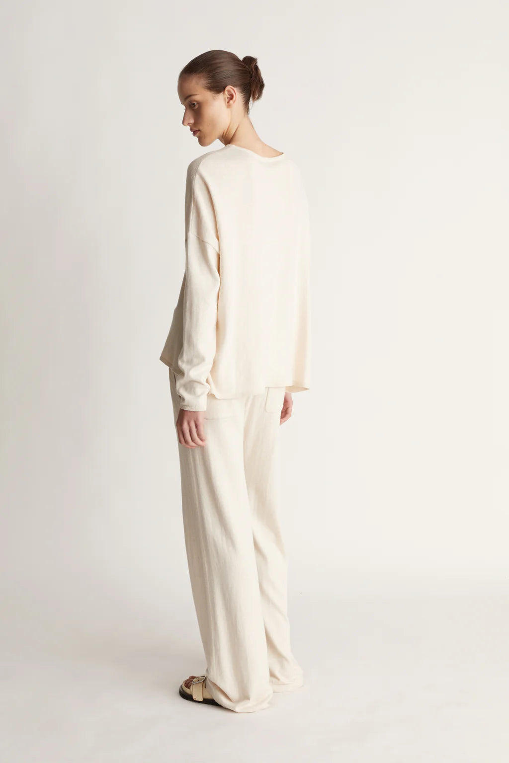 Cotton Cash Long Sleeve Boxy Knit | Oat