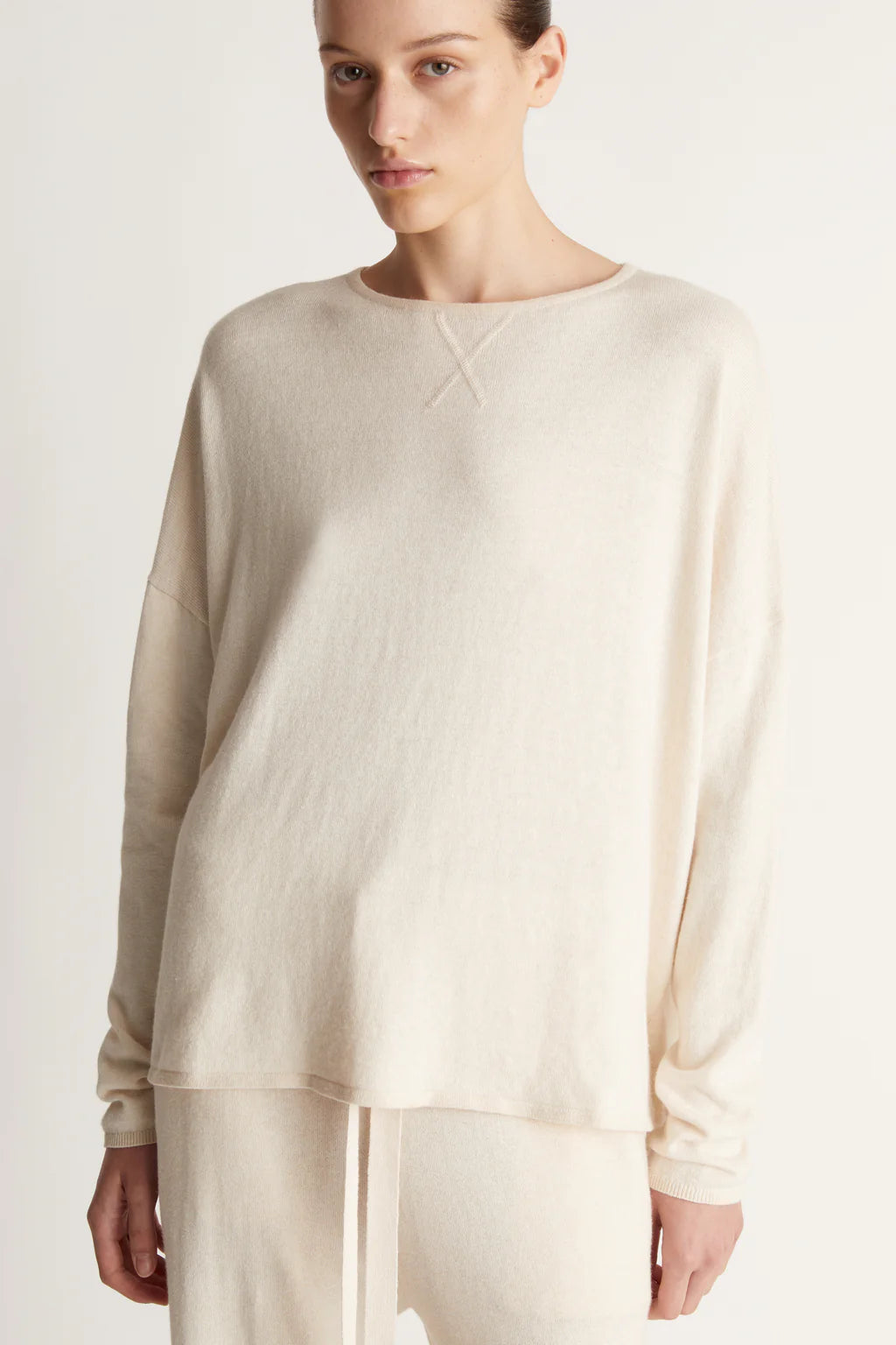 Cotton Cash Long Sleeve Boxy Knit | Oat