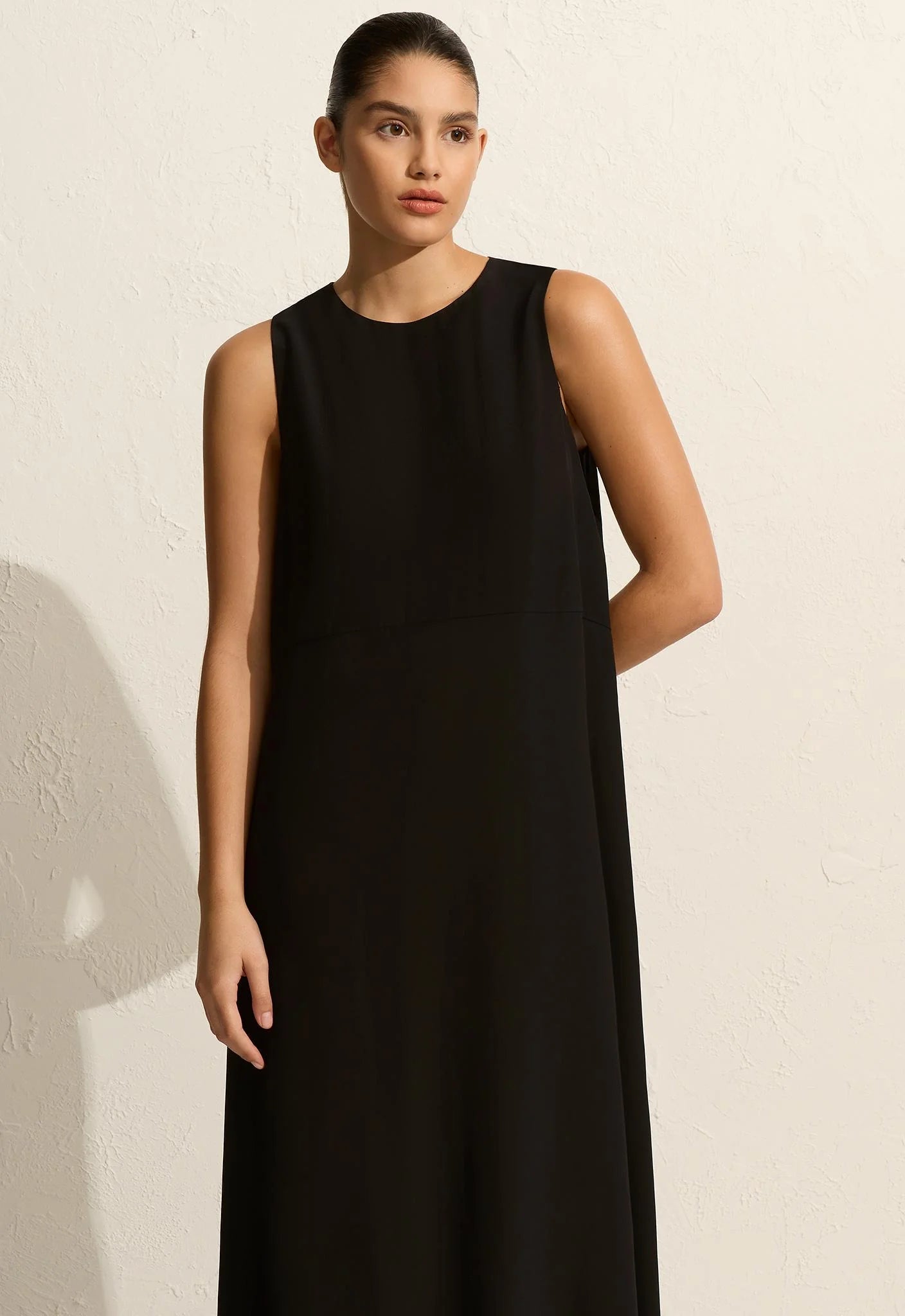 Matteau Curved Waist Midi Dress in Black