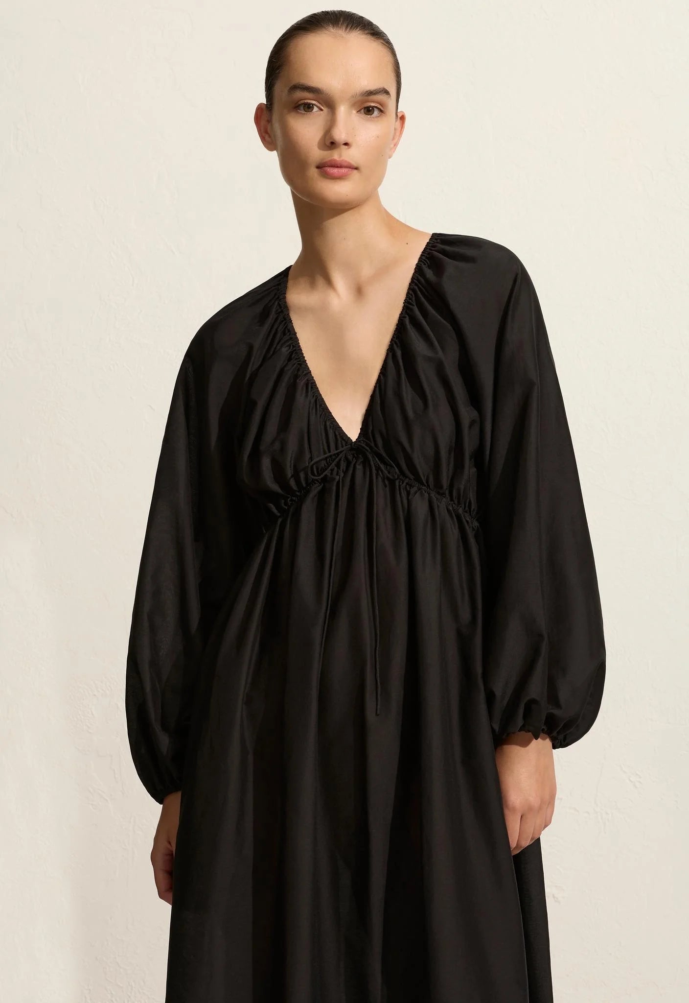 Matteau V Neck Tie Dress Black Denim Iniquity