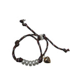 Petite Chou Le Piscine and Pearl Bracelet on Brown Cord