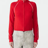 Bassike Piping Detail Zip Up Knit in Red