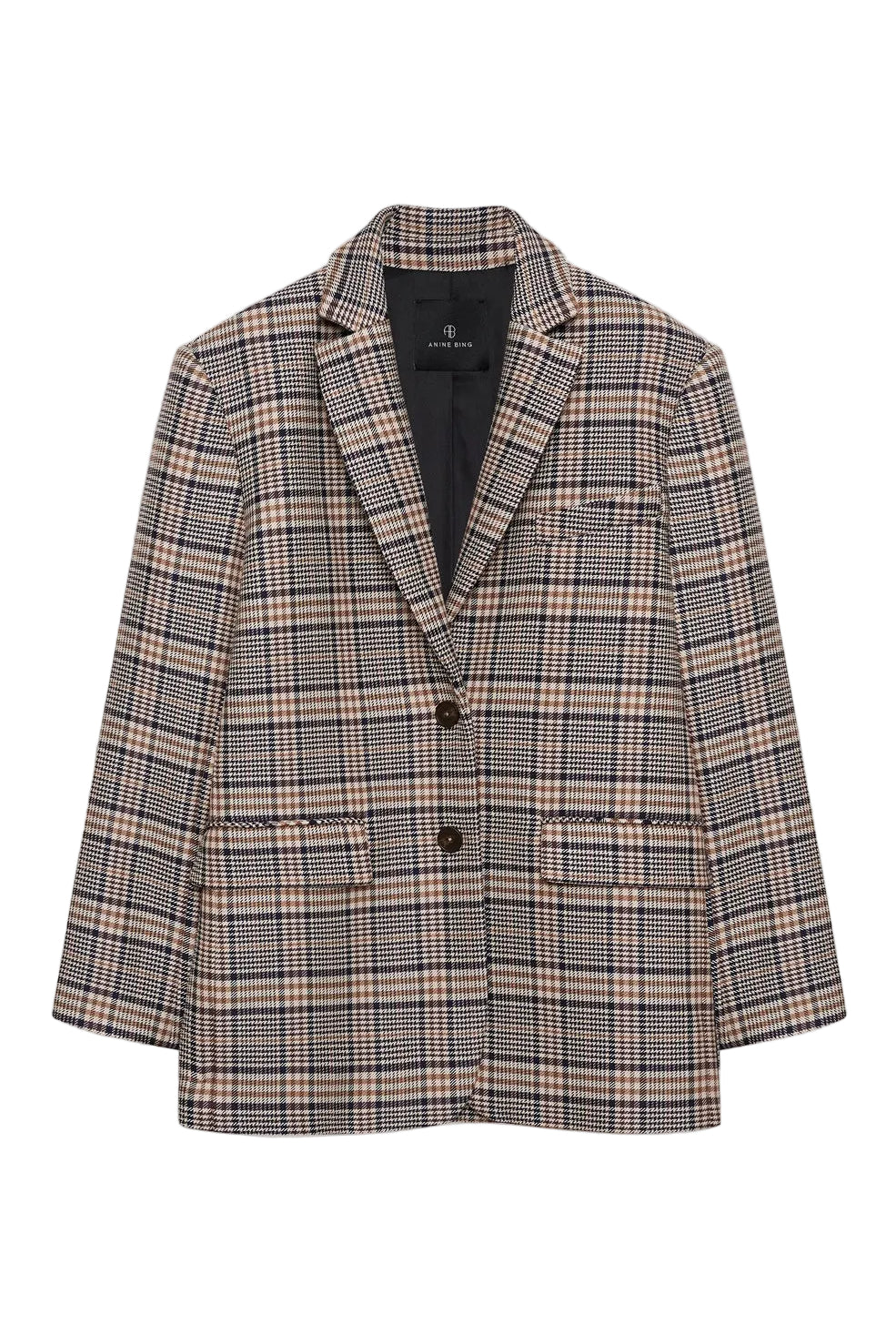 Anine Bing Quinn Blazer in Beige and Navy Checks