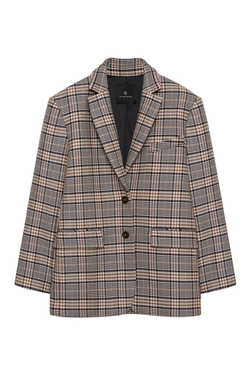 Anine Bing Quinn Blazer in Beige and Navy Checks