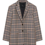 Anine Bing Quinn Blazer in Beige and Navy Checks