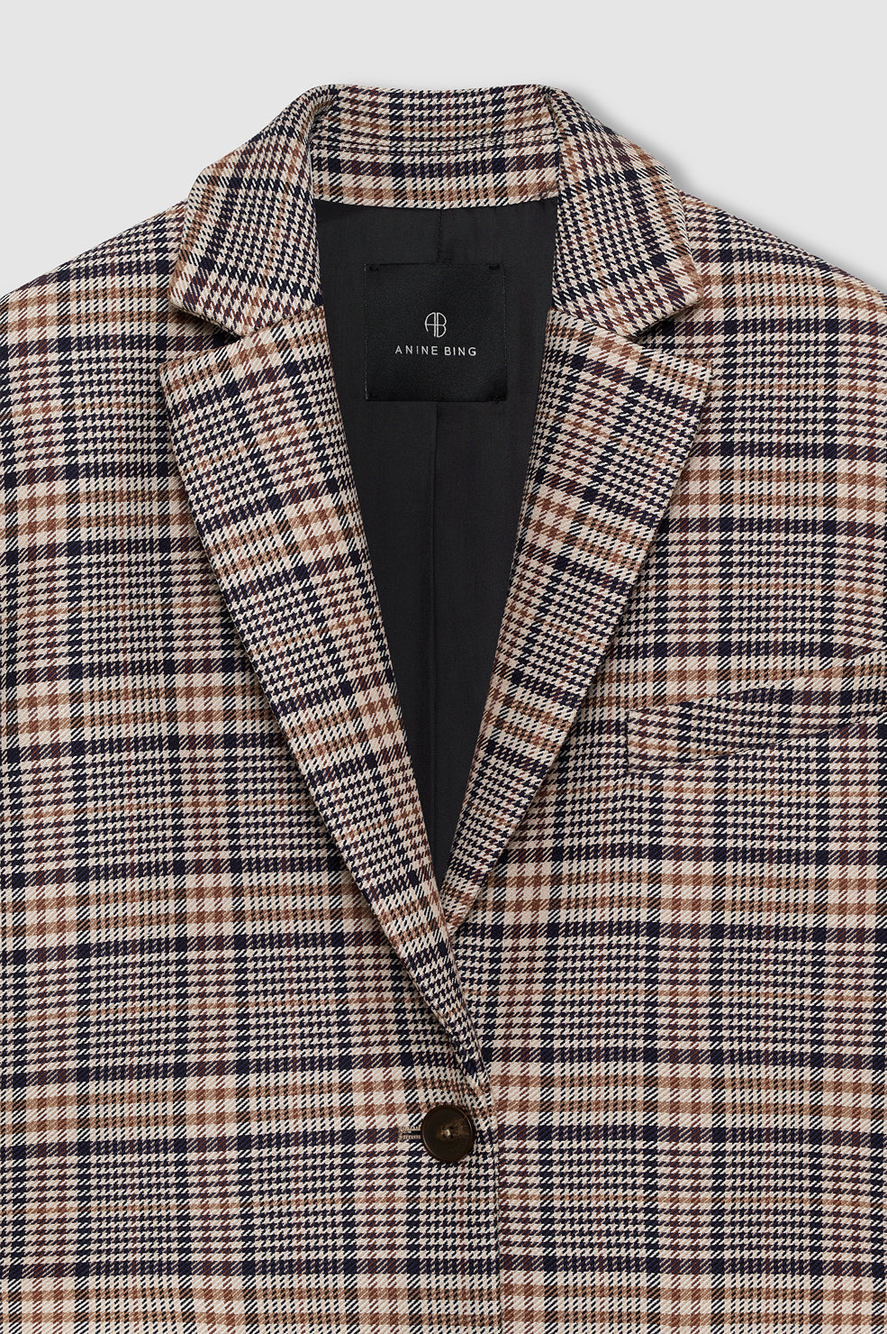 Anine Bing Quinn Blazer in Beige and Navy Checks - styled look
