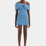 Jones Off Shoulder Mini Dress | Washed Blue