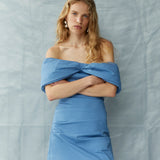 Jones Off Shoulder Mini Dress | Washed Blue