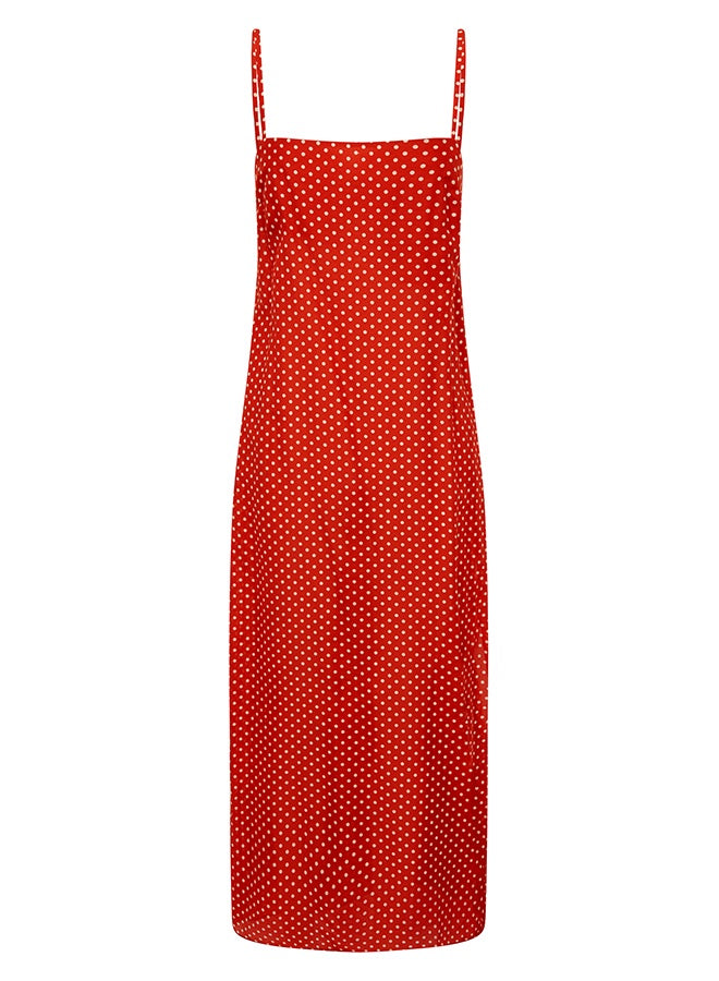 Matteau Square Shift Midi Dress in Tomato Polka Dot